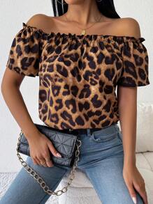 Chiquease Blusa de hombros descubiertos con estampado de leopardo para mujer - Multicolor - Ver 1