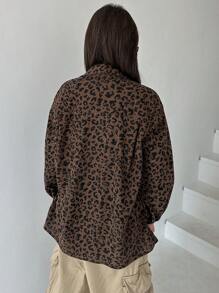 DAZY 女士灯芯绒常规领宽松衬衫猎豹纹印花 - 彩色 - 查看 5