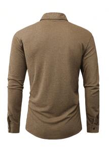 Manfinity Mode 男士纯色休闲长袖衬衫 - 黑色和金色 - 查看 2