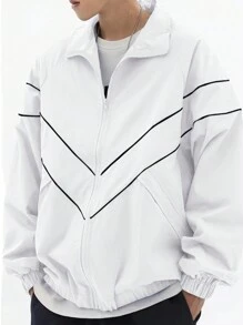 Manfinity Men's Striped Zip-Up Loose Casual Jacket, Spring & Autumn