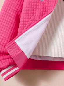 Tween 女童时尚休闲字母印花长袖连帽夹克 - 玫紅色 - 查看 6