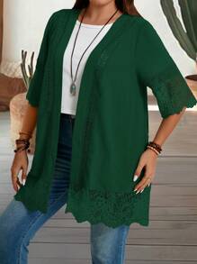 EMERY ROSE Cárdigan de diseño de encaje simple de moda de verano para mujer talla grande del campo