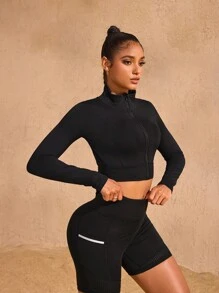 Easithlete Women's Solid Color Minimalist Everyday Long Sleeve Sports Jacket