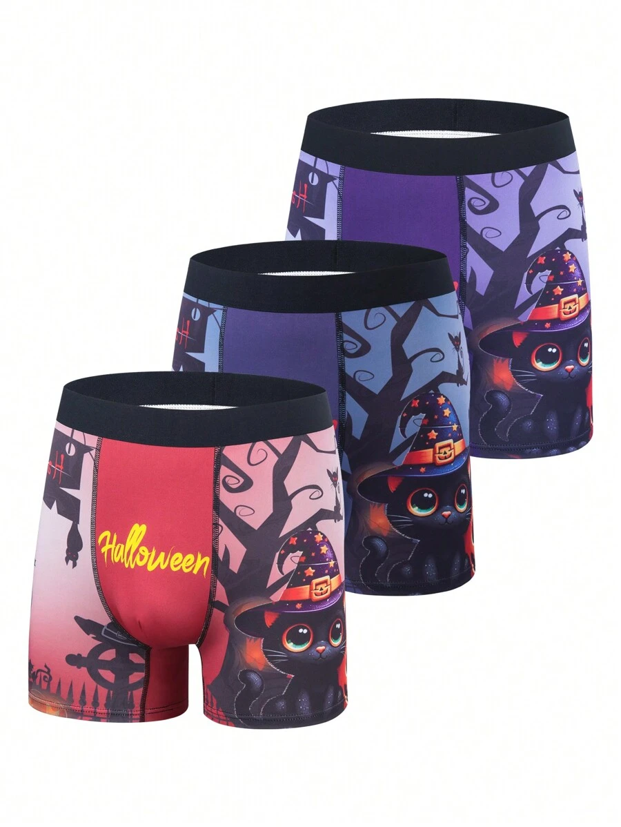 3pcs/Pack Men Halloween Printed Boxer Briefs - Multicolor - View 1