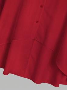 Women's Solid Front Button Batwing Sleeve Casual Loose Blouse