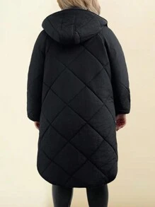 SHEIN LUNE Quilted Hooded Mid-Length Padded Coat Winter Clothes