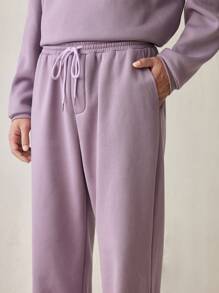 Manfinity RebelGame 2 件套男士时尚休闲宽松套头连帽衫运动衫和松紧腰直筒裤运动服套装 - 紫色 - 查看 6