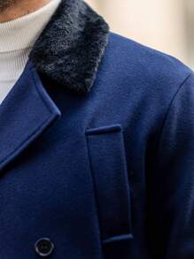 Manfinity Homme Men's Furry Panel Front Button Long Sleeve Pocket Jacket, Casual Daily Wear - Navy Blue - View 7