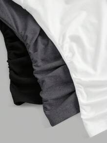 SHEIN EZwear 3 piezas Camiseta de manga larga de punto ajustada con cuello en V, cintura entallada y volantes, apropiada para principios de otoño, para mujer