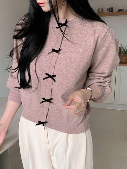 DAZY 情人节撞色蝴蝶结针织女毛衣，秋装