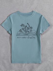 INAWLY Áo phông đọc sách thú vị theo chủ đề sách, áo thun thường ngày cổ tròn tay ngắn cho nữ mùa hè, áo phông họa tiết cho nữ - Màu xanh bụi bặm - Xem 4