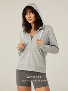 GLOWMODE CloudKnit Soft Get Comfy Drawstring Hoodie With Thumbholes Daily Casual - Grey - View 5