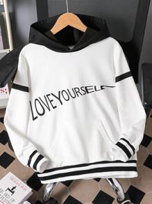 Tween Boys Stylish Letter Patchwork Sweatshirt - White - View 1