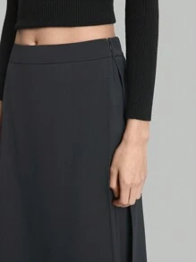 Ontre 女士 2025 新款春季服装，女士灰色高腰休闲裤，带侧拉链，二合一解构短裙，休闲裤裙 - 深灰色 - 查看 4
