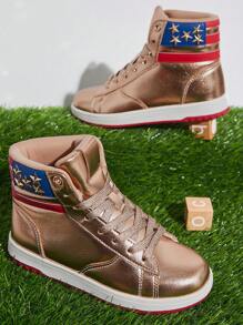 Mini mi Kids Gold 'Never Give Up' USA Star High Top Sneakers - American Dream, American Spirit,Peace&Love! - Multicolor - View 4