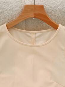 Franclia Áo cánh đơn giản không tay cổ tròn trơn dành cho nữ có nơ trang trí, áo không tay - Màu be - Xem 4