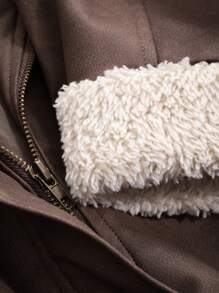 DAZY 女士立领拉链长袖休闲日常时尚外套，冬季女装，冬季女式外套，秋季女式皮夹克 - 棕色 - 查看 5