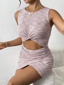 Chiquease Váy bó sát không tay thắt nút nhuộm thời trang mùa hè - Nhiều màu - Xem 4