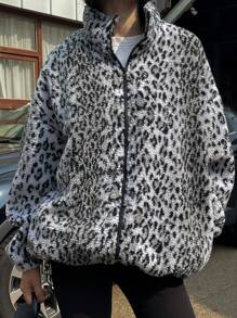 DAZY Women's Leopard Print Thermal Lined Warm Regular Jacket, Winter Cheetah Print,Fall Women Clothes,Thermal Lined Women Coats - Grey - View 8