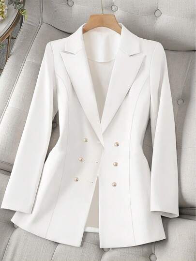 SHEIN Clasi Blazer elegante de manga larga, entallado y de doble botonadura para mujer