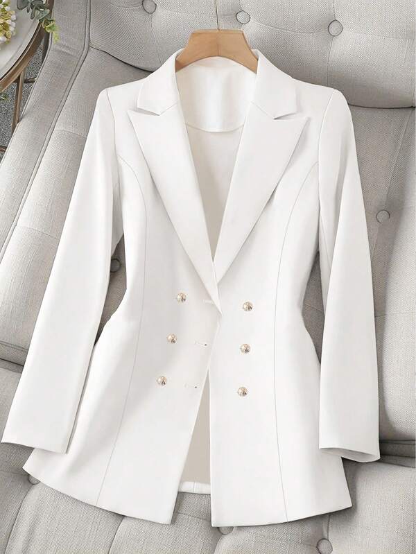 SHEIN Clasi Blazer elegante de manga larga, entallado y de doble botonadura para mujer