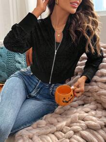SHEIN LUNE Áo khoác lưới lưới nhện nhung màu đen thu/đông cho nữ dự tiệc Halloween - màu đen - Xem 7