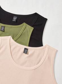 Flirla Plus Size Round Neck Sleeveless Simple Solid Color Casual Sports Tank Top