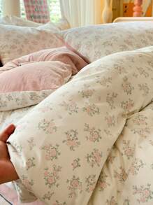 3pcs Plant & Floral Micro Floral Duvet Cover Set - 1 Duvet Cover, 2 Pillow Shams, No Filling, Soft Washed Fabric, Suitable For Bedroom All Seasons