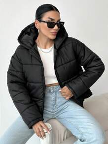 EURMUSE 黑色羽绒冬季大衣（带拉链和连帽衫）