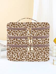 Ariqdhaksinargha Artist Leopard Print Fashionable 3 Layer Cosmetic Bag For Storage, Square-Shaped Makeup Bag - Multicolor - View 3