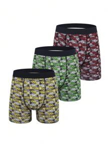 3pcs/Pack Men Fashion Allover Print Comfy Slim Fit Briefs - Multicolor - View 1