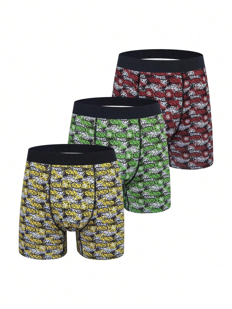 3pcs/Pack Men Fashion Allover Print Comfy Slim Fit Briefs - Multicolor - View 1