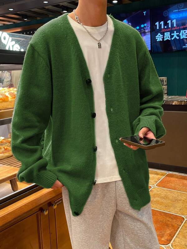 Manfinity Hypemode Men's Solid Color Casual Loose Cardigan, Autumn & Winter