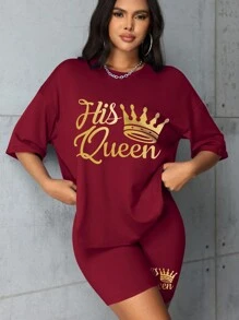 Fashionable Short Sleeve T-Shirt And Shorts Set Casual Summer - Burgundy - View 7