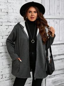 EMERY ROSE Chaqueta de felpa gris de talla grande para mujer, para otoño e invierno - Gris Oscuro - Ver 3