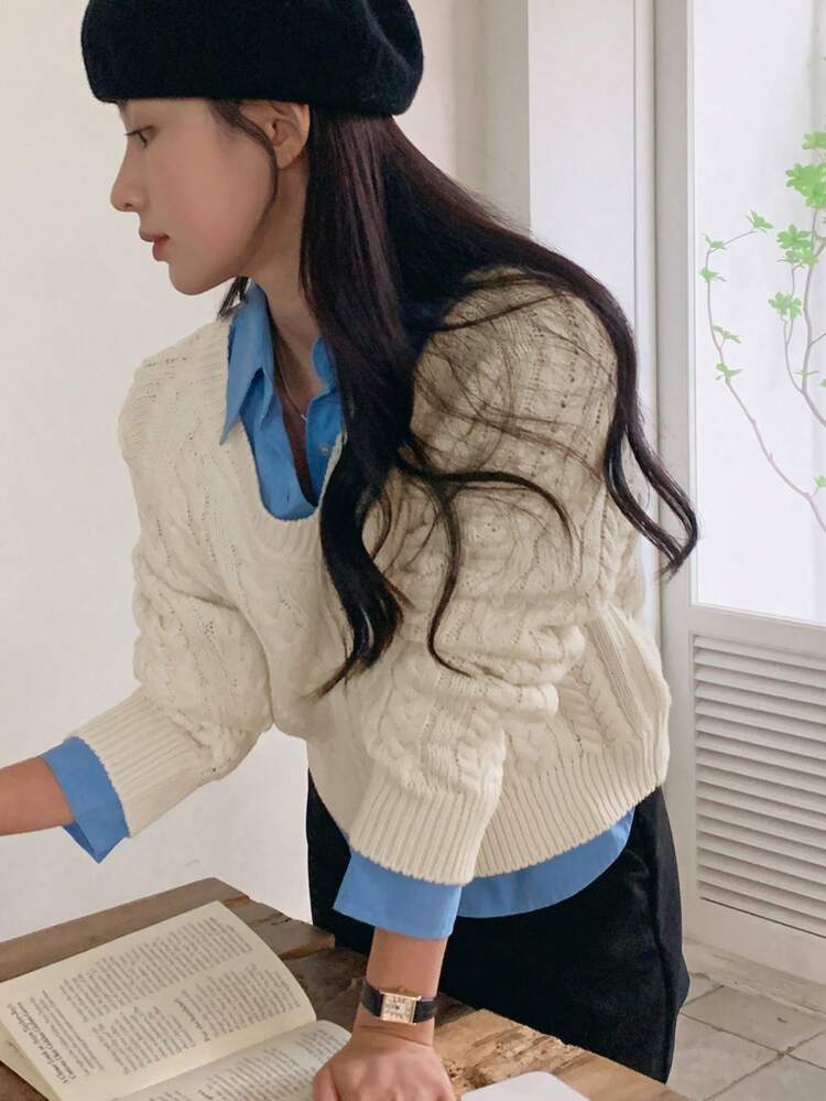 Women's Loose Chunky Knit V-Neck Sweater,Fall Clothes