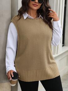Plus Size Women's Solid Color Minimalist Casual Sweater Vest