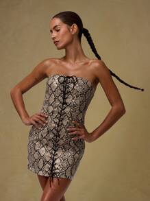 MUSERA Vestido mini con escote bandeau y cordones, sexy para salir en primavera y verano - Multicolor - Ver 5