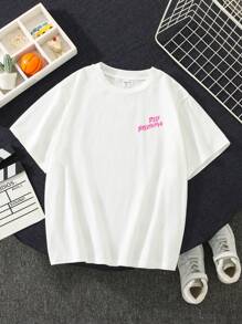 SHEIN Áo thun dệt kim ngắn tay thường ngày dành cho bé trai Tween có in chữ phong cách đường phố và đường viền cổ tròn - trắng - Xem 7