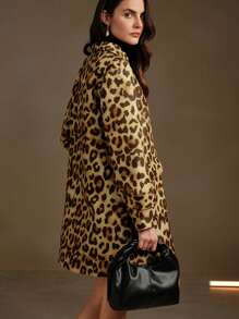 Anewsta Women's Spring Autumn Leopard Print Loose Casual Long Wind Jacket - Coffee Brown - View 2