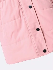 Young Girls Fluffy Collar Pink Windproof Mid-Length Coat - Pink - View 6