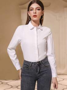 Modelyn Camisa de botones delanteros sólidos, blusas de manga larga