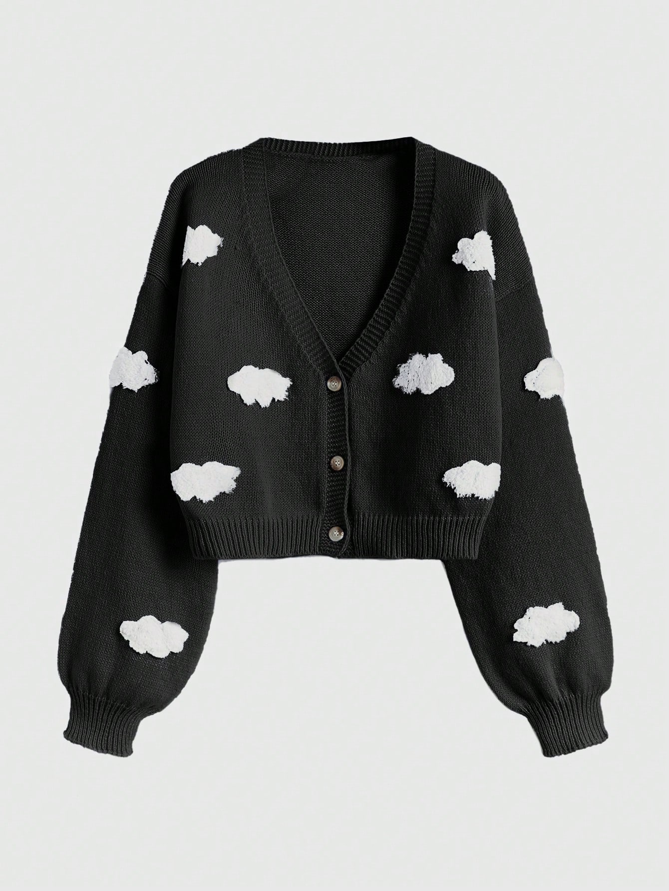 ROMWE Kawaii Plus Size Women Cloud Print Long Sleeve Cardigan