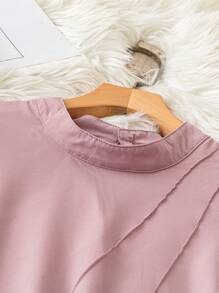 SHEIN Clasi Plus Size Pink Asymmetrical Herringbone Pattern Long Sleeve Shirt - Pink - View 3