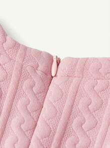 Cozy Pixies 2pcs Baby Girl Solid Color Round Neck Ruffle Trim Waist Dress & Bowknot Headband Set - Pink - View 6