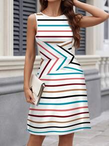 SHEIN Clasi Vestido midi de punto de rayas coloridas de otoño para mujeres