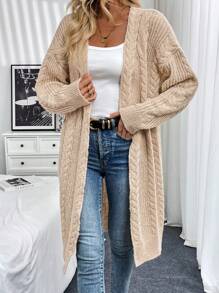 Chiquease Áo len cardigan trơn màu cho nữ, áo len dài tay đơn giản thường ngày - Màu Khaki - Xem 4