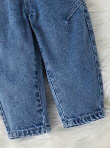 Cozy Pixies Jeans casuales básicos azules de bebe niño con diseño lindo y bajo dividido, ropa interior/exterior para bebé niños en otoño - Azul lavado medio - Ver 6