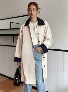 DAZY Chaqueta de mujer de color contrastante de longitud media, abrigos de otoño para mujer - Beis - Ver 6
