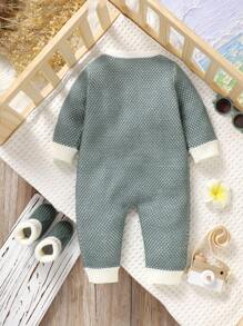 2 件套婴儿柔软针织连体衣、舒适长袖连体衣和配套婴儿鞋，休闲设计，适应宝宝的成长 - 綠色 - 查看 2